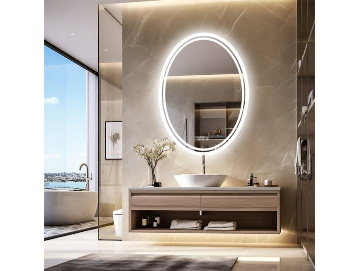 Miroir de salle de bain ovale rétroéclairé par LED LUVODI 60x80cm, miroir mural décoratif moderne pour salle de bain, chambre à coucher, salon