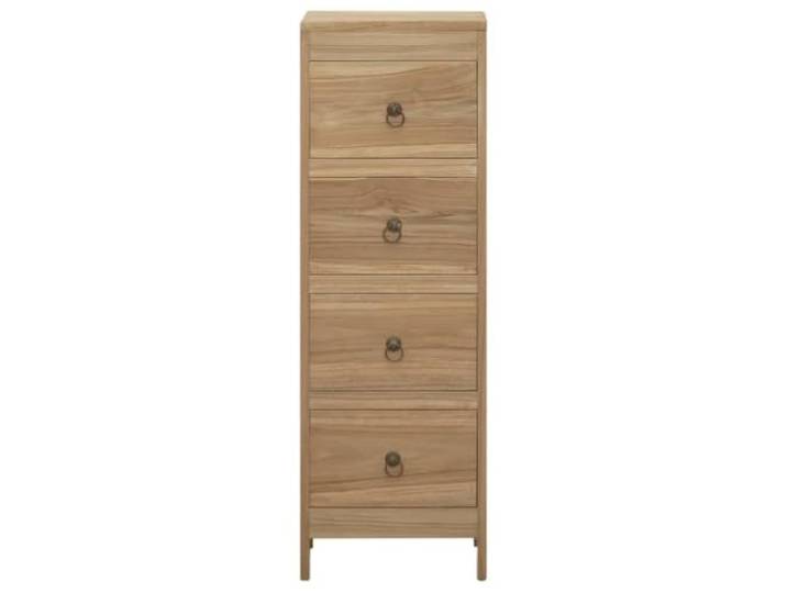 Kommode aus Teakholz, 30x30x90cm, 4 Schubkästen, Vintage Stil Massives Teakholz, 4 Schubladen, rustikaler Charme, Tischplatte zur Dekoration, Wandbefestigung inkl