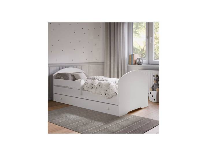 Lit enfant blanc 70x140 LUK avec barrière sommier et tiroir – lit fille et garçon
