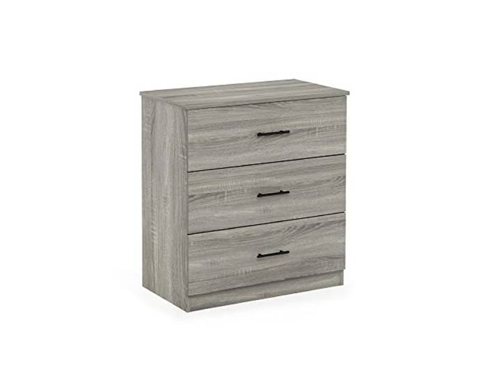 Furinno Tidur Schlichtes Design Kommode mit 3 Schubladen und Griff, Französische Eiche Grau