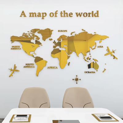 Inspire Curations Large 3D Acrylic World Map Mirror Wall Decor grey xl 230cmx120cm