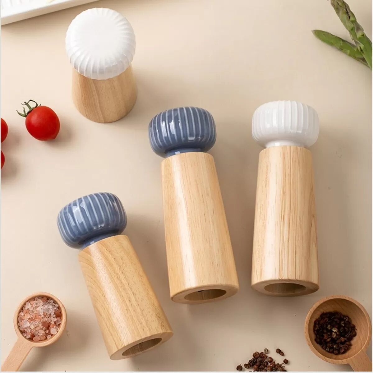 INF 15 cm Weißes manuelles Mühlen-Set – Keramikmechanismus für Pfeffer, Salz und Gewürze