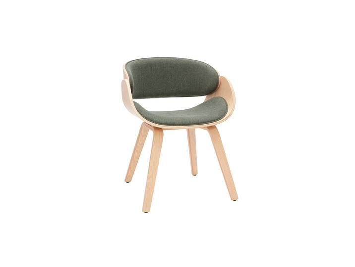 Chaise design en tissu vert kaki et bois clair BENT