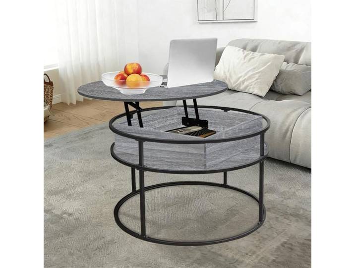 MIPAN.60x60X47cm Table Basse - Design Industriel - Table Basse Ronde Salon - Avec Rangement Caché - Gris