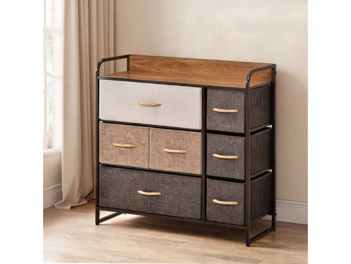 Commode en polyester multicolore avec 7 tiroirs rangement chambre style classique 80x29x78 5 cm