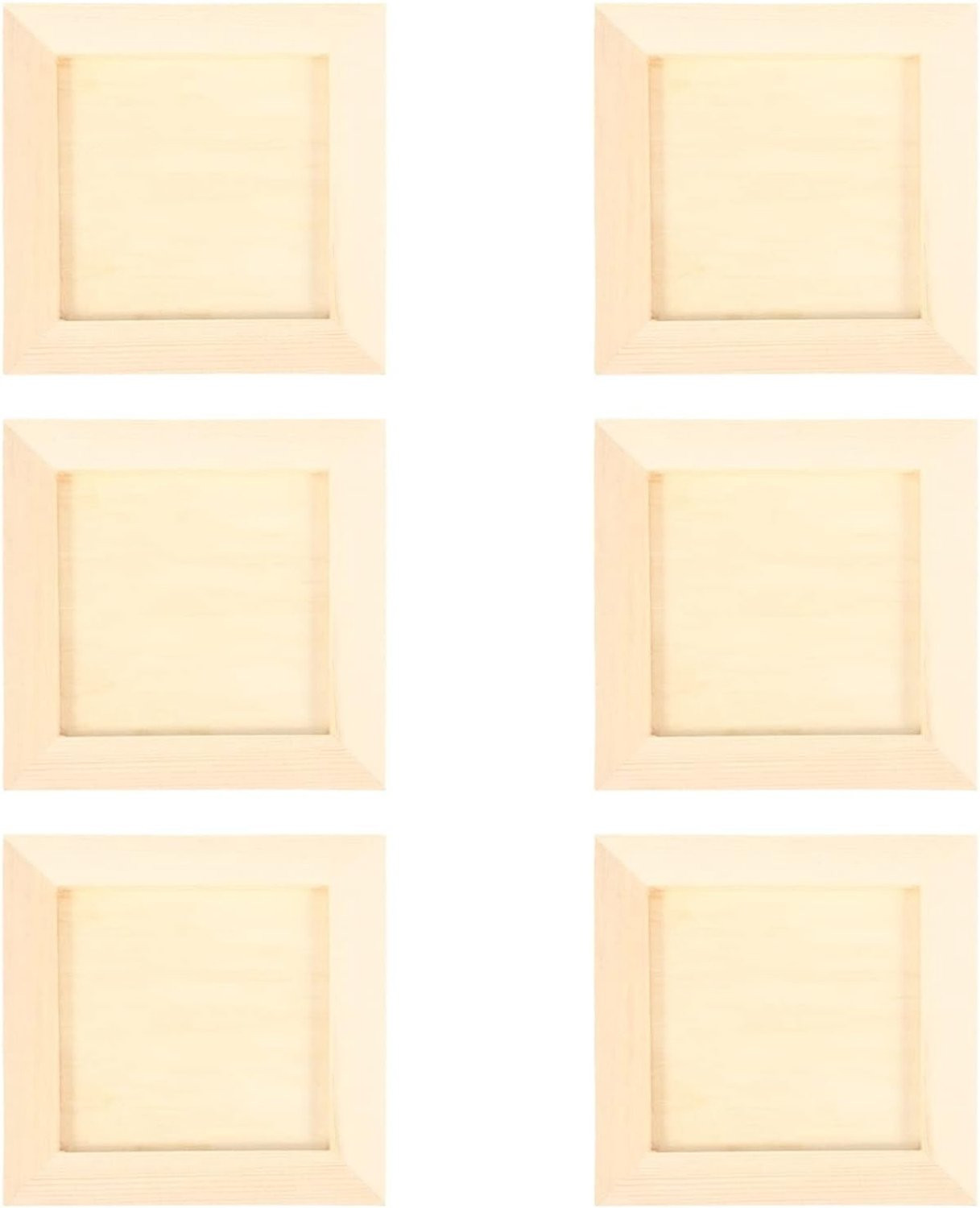 Set van 6 onbehandelde houten fotolijsten voor DIY knutselprojecten en schilderen, 12 x 12 cm