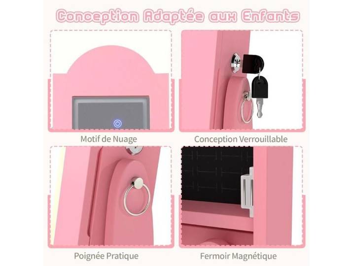 Pour organiser bijoux et accessoires meuble à bijoux enfant avec miroir sur pied 4 lumières intérieures 2 angles