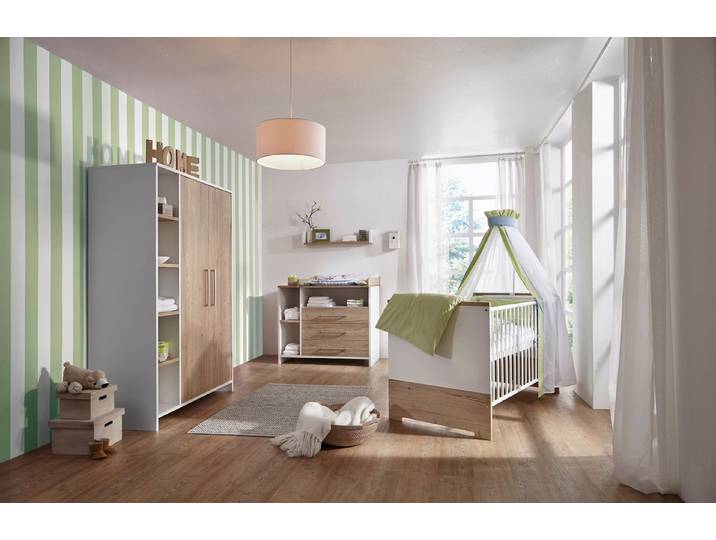 Schardt Kinderkleiderschrank Schrank Eco Plus, 2 Türen/Seitenregal, Dekor Weiß/Halifax Eiche