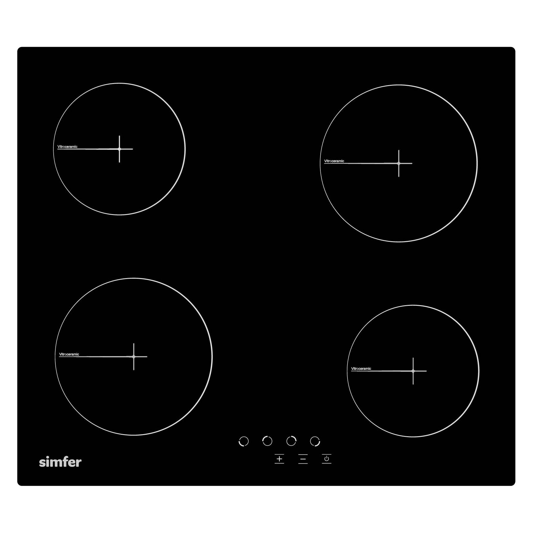 Simfer H6.040.DECSP Built in Hob, 60 cm, 4 VTC, Touch Control, Cado Connection, Black Glass Vitrocer (59 cm, Glaskeramik Kochfeld) (H6.040.DECSP)