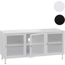 TV-Rack HWC-O87, Lowboard TV-Schrank Sideboard Türen Staufächer Industrial Metall Schilfglas 58x120x40cm ~ weiß