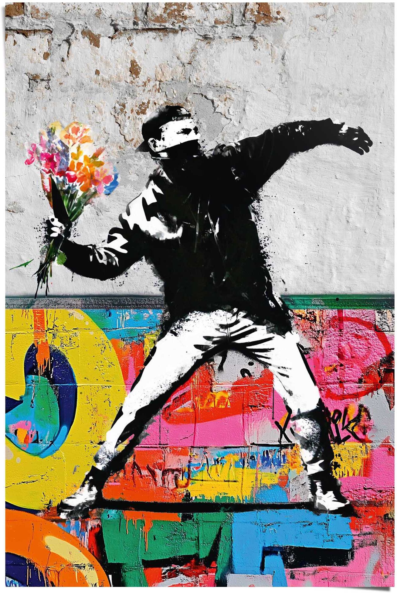 Reinders! Poster REINDERS "Graffiti-Blumenwerfer", farbe bild(er): mehrfarbig, B:61cm H:91,5cm T:0,1cm, Papier, Bilder, Poster, Teenager Zimmer - Mehrfarbig - Bilderdruckpapier StreetArt - 61x91,5cm farbe bild(er): mehrfarbig B/H/T: 61cm x 91,5cm x 0,1cm,
