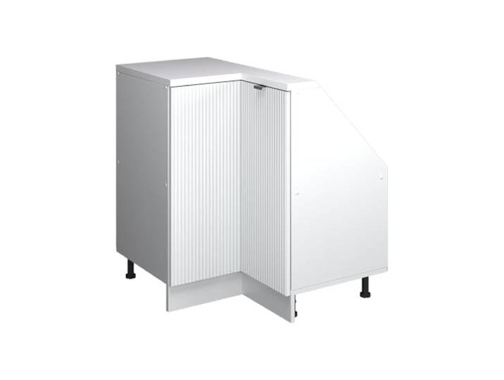 Vicco Eck-Küchenschrank für Dachschrägen R-Line, Weiß Riffel, 75.6 cm Verbindet zwei Dachschrägen · Tiefe 46 cm · Höhenverst. Füße · 1 Tür · 1 Einlegeboden