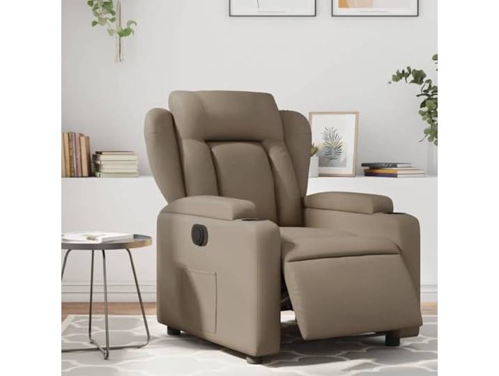 HEFZGDB Elektrischer Relaxsessel mit Liegefunktion in Cappuccino-Braun aus strapazierfähigem Kunstleder, inklusive Getränkehalter und Seitentasche