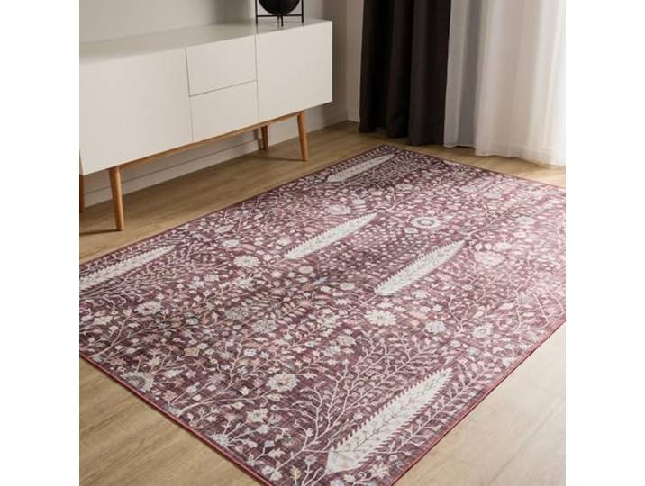 benuta Basic Waschbarer Teppich George - Bordeaux 120x170 cm - Kunstfaser - Rechteckig & im Style: Vintage, Elegant, Retro - Pflegeleicht für Wohnzimmer Schlafzimmer