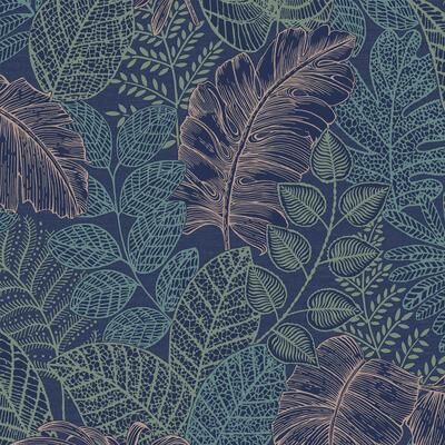 Superfresco Easy Scattered Leaves Blue and Copper