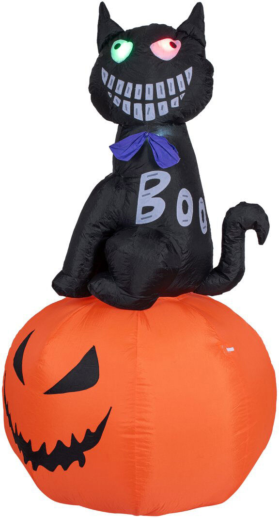 Europalms Halloween Aufblasbare Figur Katze Mit Kürbis, 183cm
