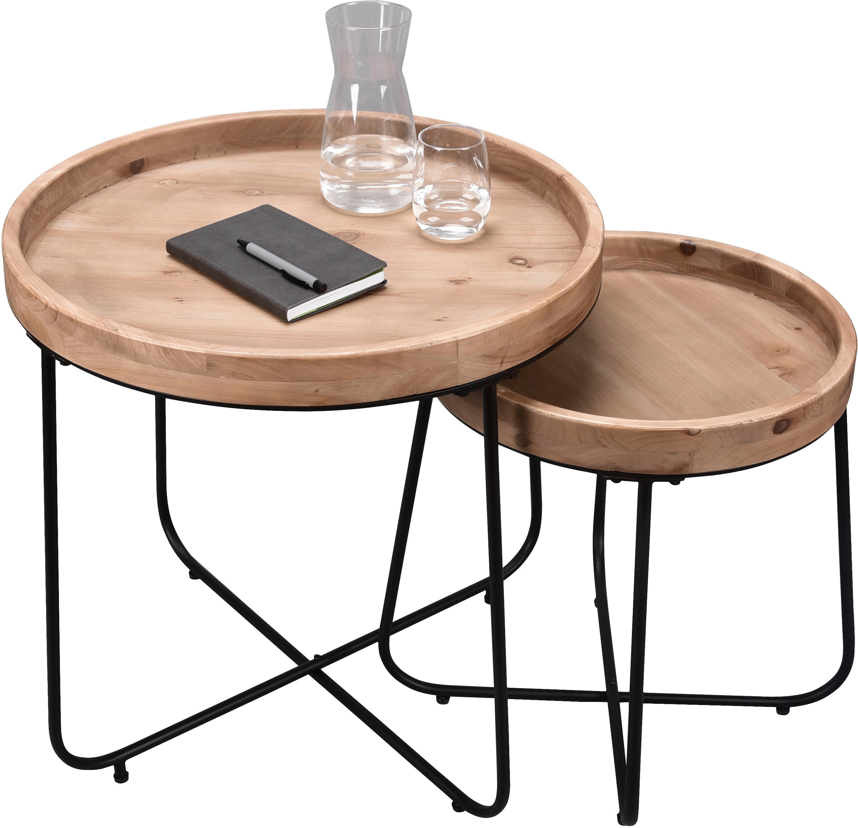 Beistelltisch MIRRORS AND MORE "Jette", braun (holzfarbig, schwarz, holzfarbig), B:66,5cm H:57,5cm T:66,5cm, Tische, Beistelltisch, hochwertige Echtholzplatte holzfarbig, schwarz, holzfarbig B/H/T: 66,5cm x 57,5cm x 66,5cm