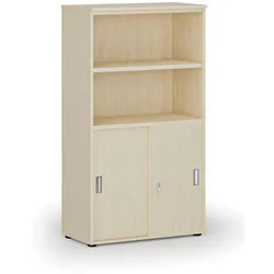 Büro-Kombischrank PRIMO WOOD, Schiebetür auf 2 Etagen, 800 x 420 x 1434 mm, Birke