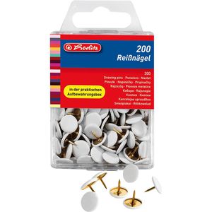 Herlitz Reißzwecken 08770158, weiß, 10 mm Kopfdurchmesser, 200 Stück