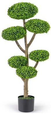 Costway Indoor Outdoor 6 Balls Topiary Tree with Realistic Trunk and Weighted Cement-Filled Base