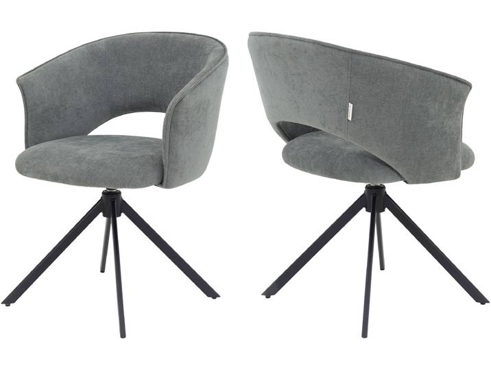 Armlehnstuhl TOM TAILOR HOME CURVY ARMCHAIR , schwarz (concrete grau, schwarz, schwarz, dwi 89 concrete grau), B:61,5cm H:78,5cm T:59cm, Metall, Stoff, Stühle, Armlehnstuhl, mit Armlehnen, drehbar, Rückholfunktion, Rückenausschnitt