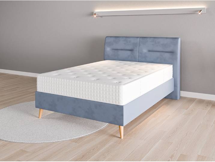 Boxspringbett 140x200 Nr. 2 - Blau (Jeansblau) - Vintage Velours