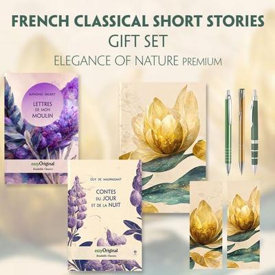 French Classical Short Stories (with audio-online) Readable Classics Geschenkset + Eleganz der Natur Schreibset Premium, Set von Guy de