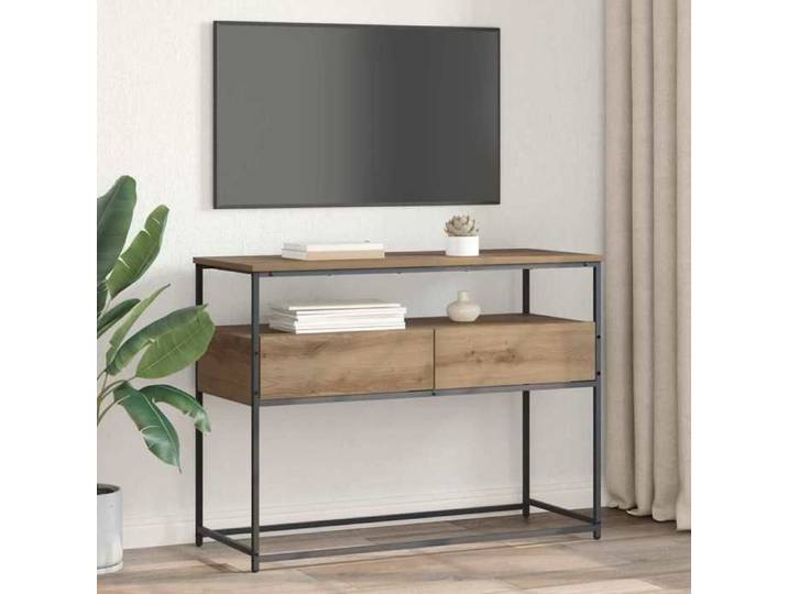 Table console avec tiroir - - Chêne artisanal - 100x40x75 cm - Bois d'ingénierie - Avec tiroir - 2 étagères