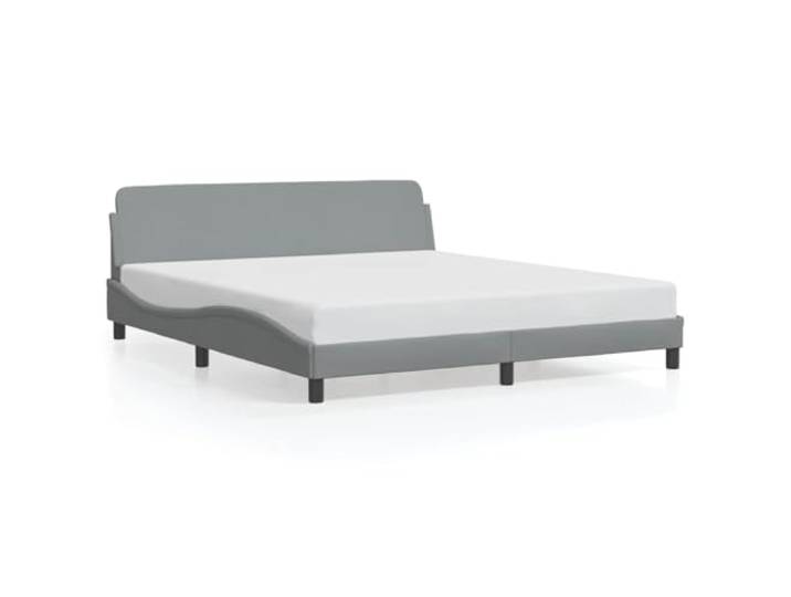 PUGYNBK Bettgestell Hellgrau 183 x 213 cm mit Kopfteil Atmungsaktiver Stoff, robuste Beine, Holzleisten, Wellendesign