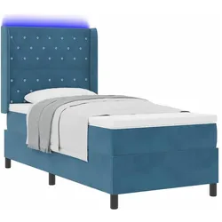 vidaXL, Boxspringbett, Boxspringbett Mit Matratze & Led Samt Dunkelblau (90 x 200 cm)