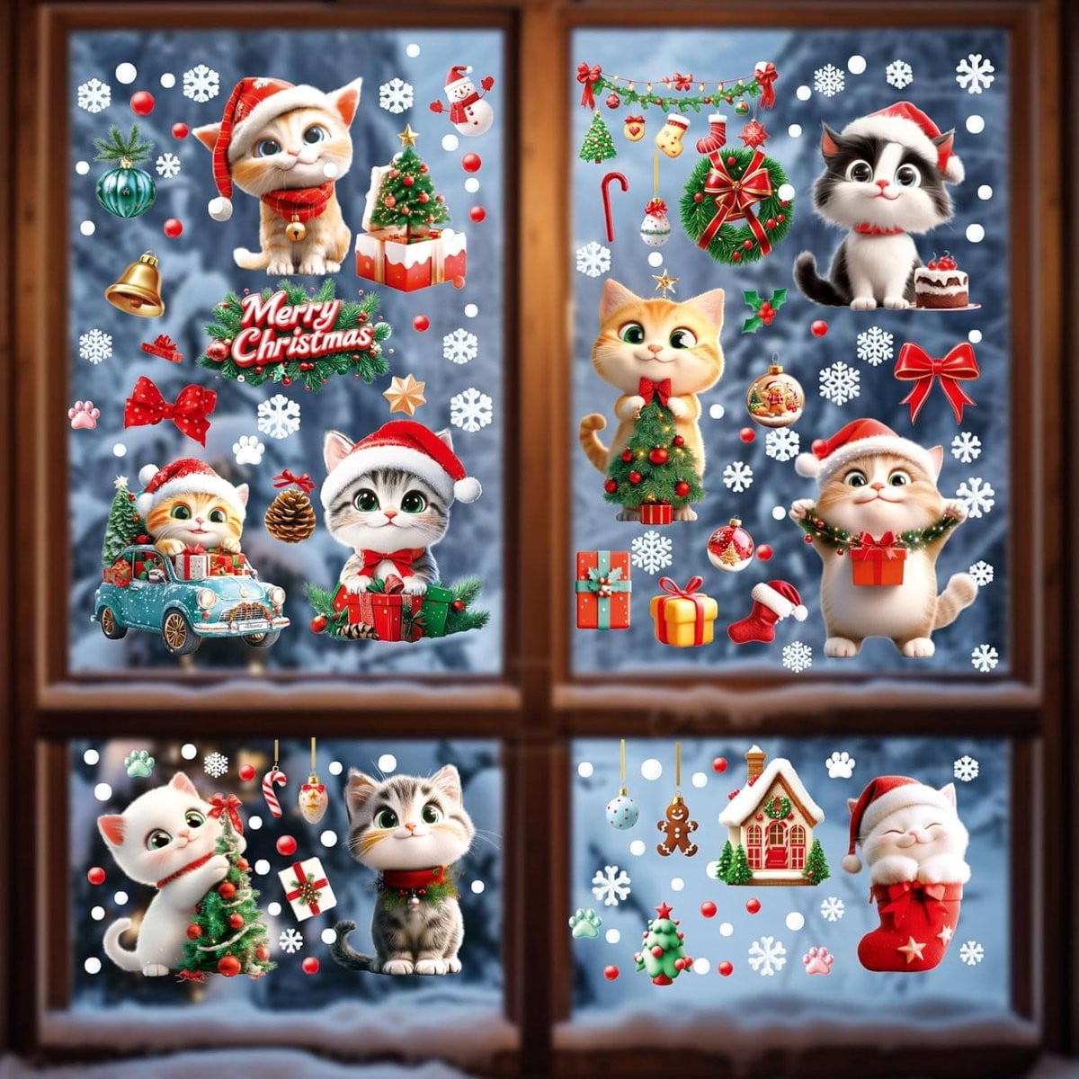 9 vellen zelfklevende kerst raamstickers, dubbelzijdig bedrukt, voor winter- en kerstdecoratie