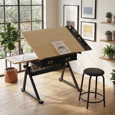 Aura Adjustable Drawing Drafting Table Desk with 2 Drawers