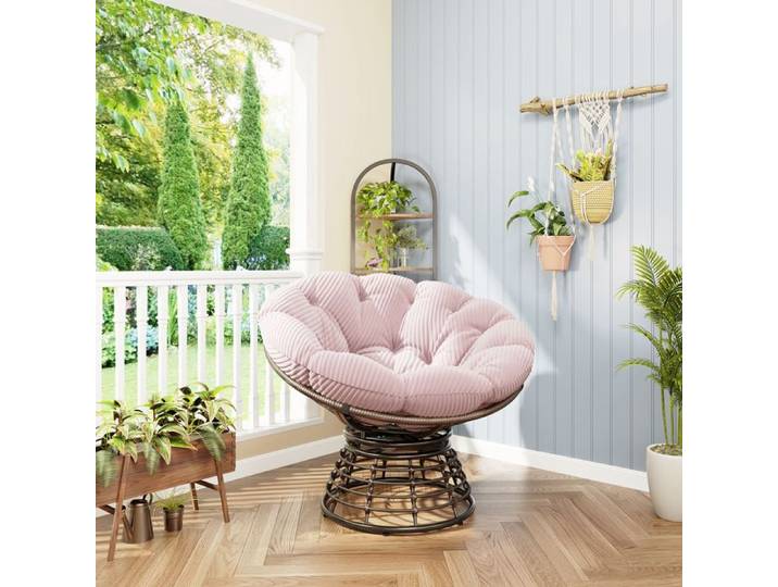 Fauteuil de jardin - Fauteuil papasan pivotant grand confort grand coussin fourni - pivotant à 360° - Ø 92x67cm - Rose