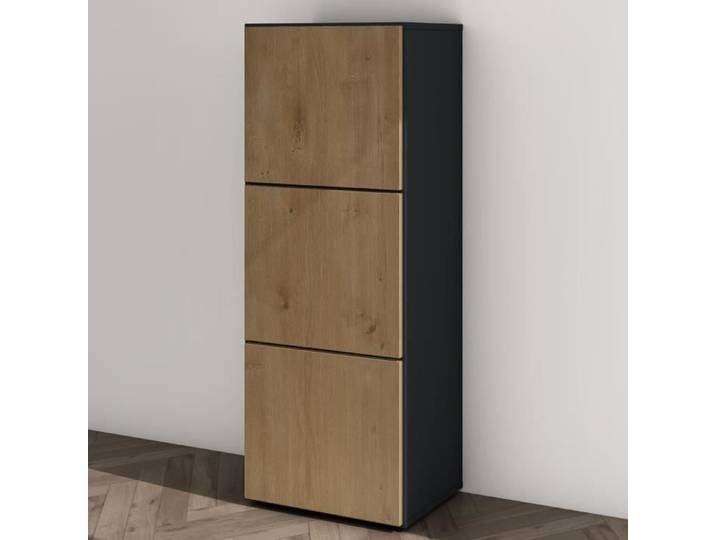 Armoire à Chaussures - Mai & Mai - ACH2 - Gris Noir Mat + Marron Clair - 45x36x120 cm