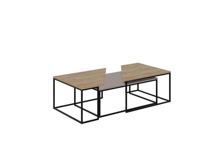 Calicosy SET 3 Couchtische mit Metallfüßen - Titan, Taupe, Grafikmuster, 70x42x110 cm, Wohnzimmer, Wohnzimmertische, Couchtische