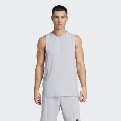 Tanktop ADIDAS PERFORMANCE "DESIGNED-FOR-TRAINING 3-STREIFEN", Herren, Gr. XXL, grau (halo silber), Obermaterial: 81% Polyester, 14% Lyocell, 5% Elasthan, Rundhals, Tops Tanktop, mit Rundhalsausschnitt, ohne Verschluss