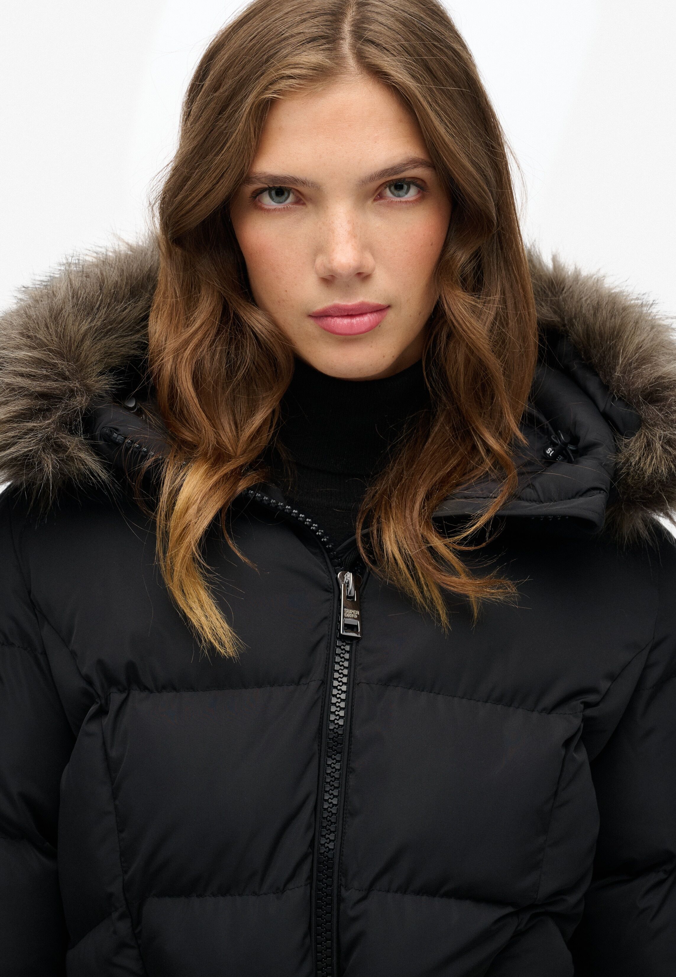 Steppjacke SUPERDRY "FUJI BELTED PUFFER", Damen, Gr. XL, schwarz, Web, Obermaterial: 100% Polyester, unifarben, regular fit normal, Jacken Steppjacke, mit Markenlabel, aus Polyester, Regular Fit schwarz XL