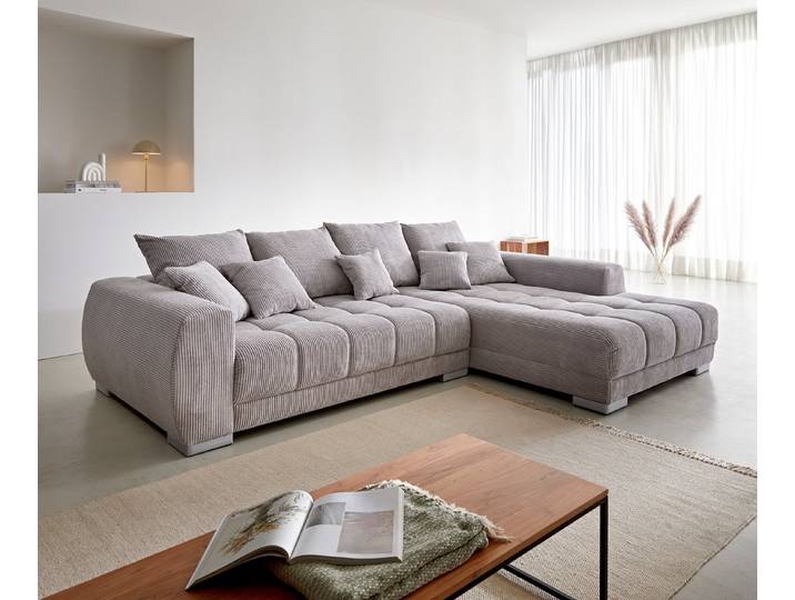 DELIFE Ecksofa Josea, Cord Silbergrau 300x220 cm Ottomane rechts Ecksofa