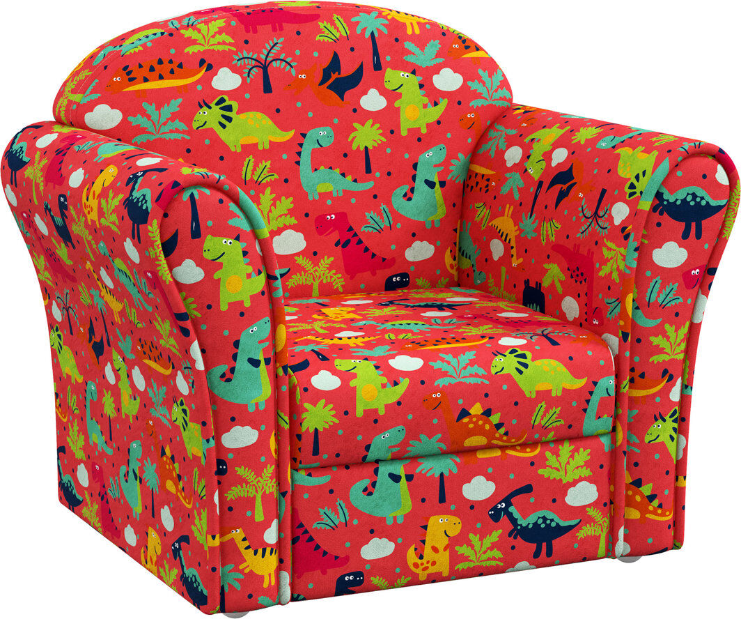 Zoomie Kids AIYAPLAY Kids Armchair Toddler Sofa Chair Bedroom Playroom, Jungle Dinosaur Red 44cm H X 50cm W X 39cm D