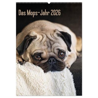 Das Mops-Jahr 2026 (Wandkalender 2026 DIN A2 hoch), CALVENDO Monatskalender