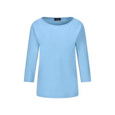 Kurzarmshirt GOLDNER "Kurzgröße Basic Shirt mit U-Boot-Ausschnitt", Damen, Gr. 25, blau (hellblau), Obermaterial: 100% Baumwolle CO., Modisch, U-Boot-Ausschnitt, Shirts, U-Boot-Ausschnitt