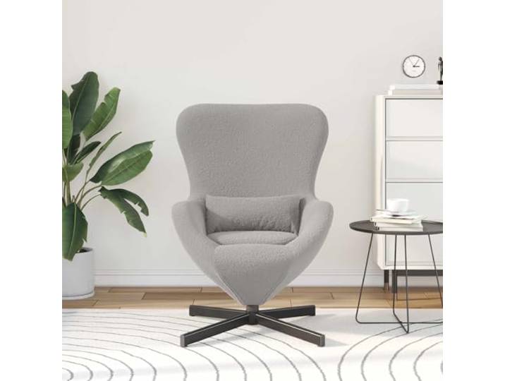 NLQMSU Sessel, Ei, hellgrau, 63 x 73 x 90 cm, Wollstoff, drehbar Sitzfläche um 360 ° drehbar, robuster Stahlrahmen, abgewinkelte Armlehnen aus Polyester, Reinigung durch Absaugen