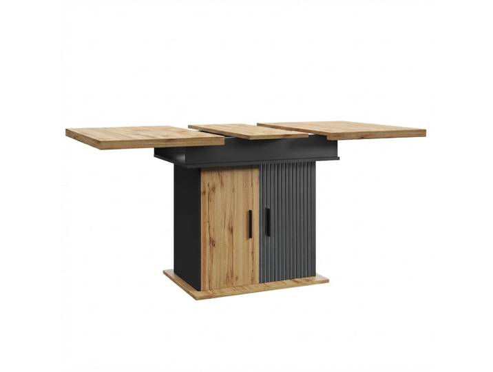 Table à manger extensible effet bois et noir et rangement