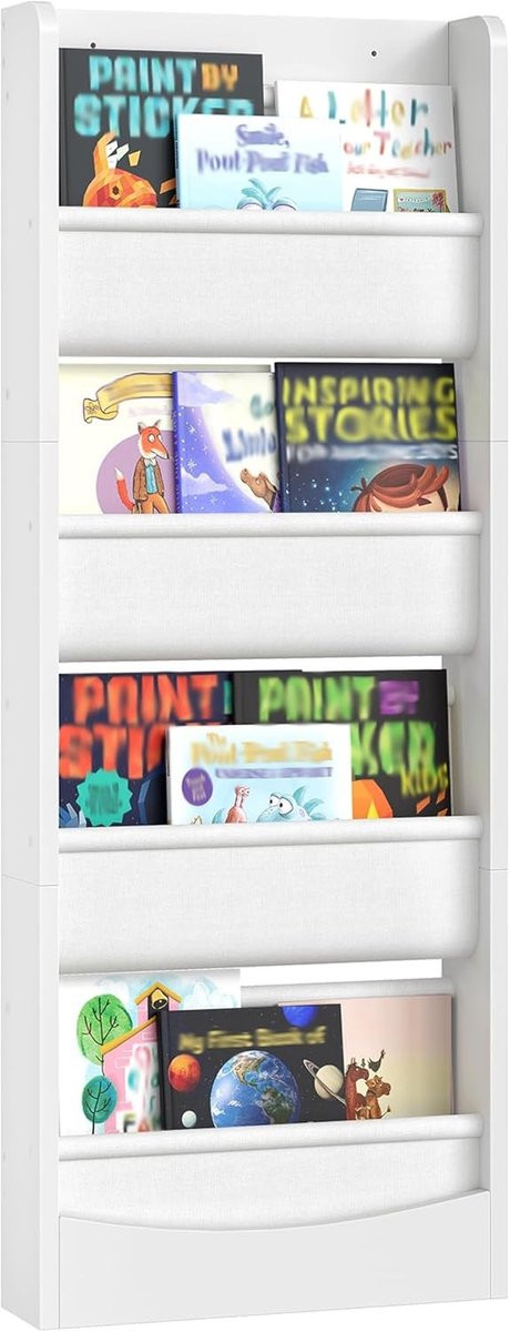 Merkloze 4-laags stoffen boekenkast voor wandmontage, organizer voor boeken en speelgoed voor de kinderkamer