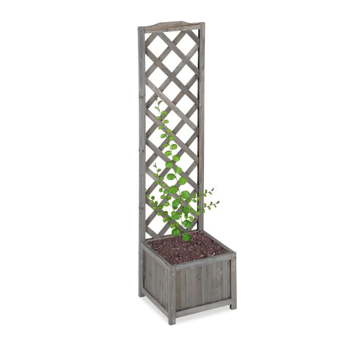 Relaxdays Klimrek met Plantenbak Grijs, Houten Rankhulp voor Klimplanten