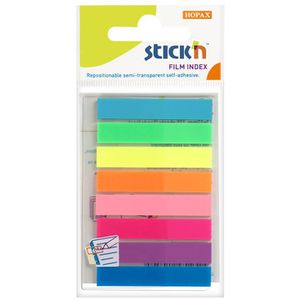 Stickn Haftmarker Film Index Tabs, Folie, beschriftbar, 8 x 20 Streifen, Neonfarben