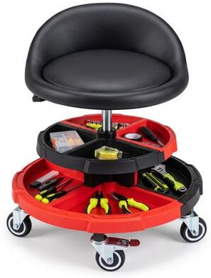 Costway 360° Rolling Mechanic Stool with 2 Tool Storage Trays-Red