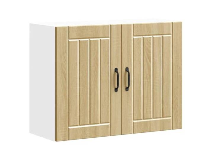 HKTMGDNG Küchen-Hängeschrank mit Glastüren 80x31x60 cm Sonoma-Eiche Wandmontierter Oberschrank mit Glaseinsatz für Vorratsraum und Esszimmer. Pflegeleichte Holzwerkstoff-Oberfläche.