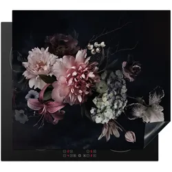 HERDABDECKPLATTE Blumen - Vintage - Pastell - Rosa - Weiß Glaskeramikkochfeldabdeckung 59x52 cm