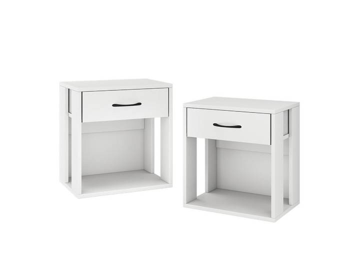 Vicco Nachttisch Virela Weiß 2er Set, 1 Fächer, Rechteckig, 39x41x28 cm, Schlafzimmer, Nachtkästchen